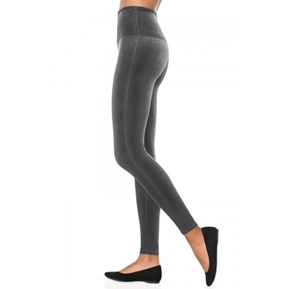 Spanx 2070 Ready to Wow Silver Chrome Velvet High Waist Shaping Leggings - Picture 1 of 8